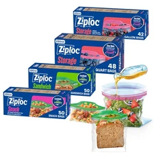 Ziploc Brand 190 Count Storage Bags Variety Pack, 42ct Storage Gallon and 48c...