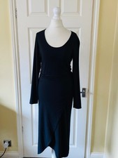 WHISTLES Black Jersey Wrap Skirt Long Sleeve Midi Dress Sz 10 Mint Cond