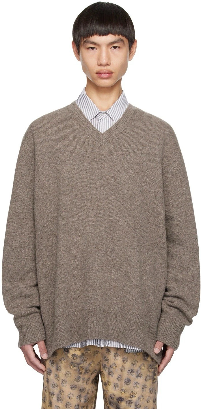 Acne Studios Mens Wool Cashmere Blend V Neck Knit FN-MN-KNIT000334 Fox Grey S