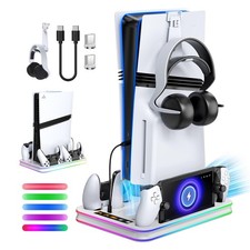 All in One Cooling Stand Charger Station for PS5/Slim/Pro Console and Contr...