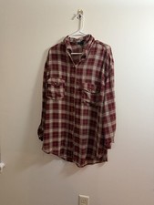 Jagger  Stone Plaid Button Down Shirt Size US 2 Maroon Long Sleeve