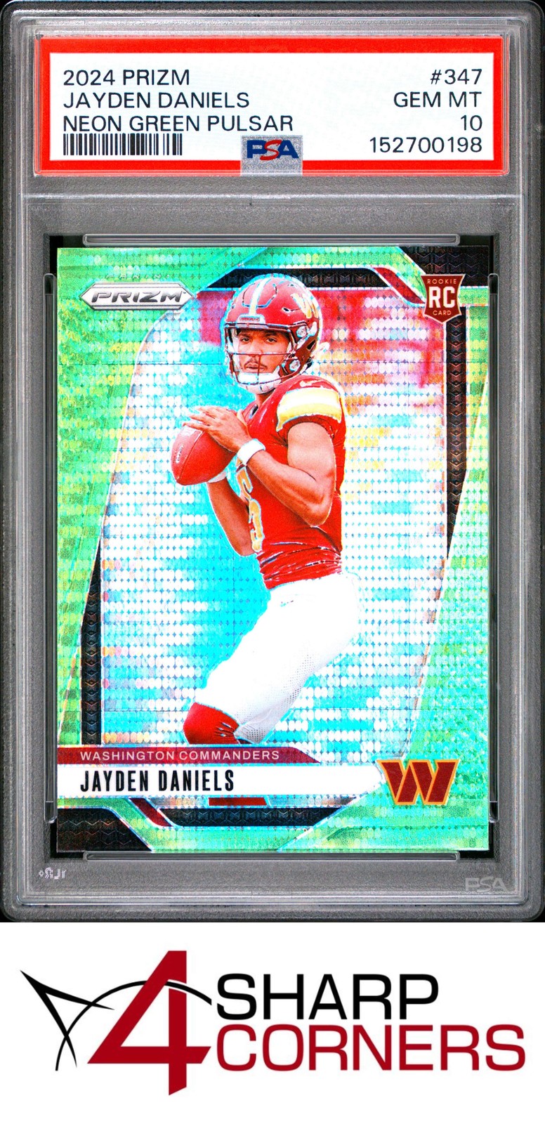 2024 PANINI PRIZM NEON GREEN PULSAR PRIZM #347 JAYDEN DANIELS RC PSA 10