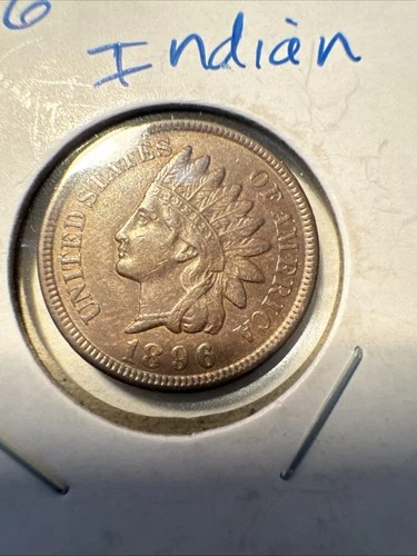 1896 1c Indian Head One Cent Penny Coin with Full Liberty and Head Band XF AU