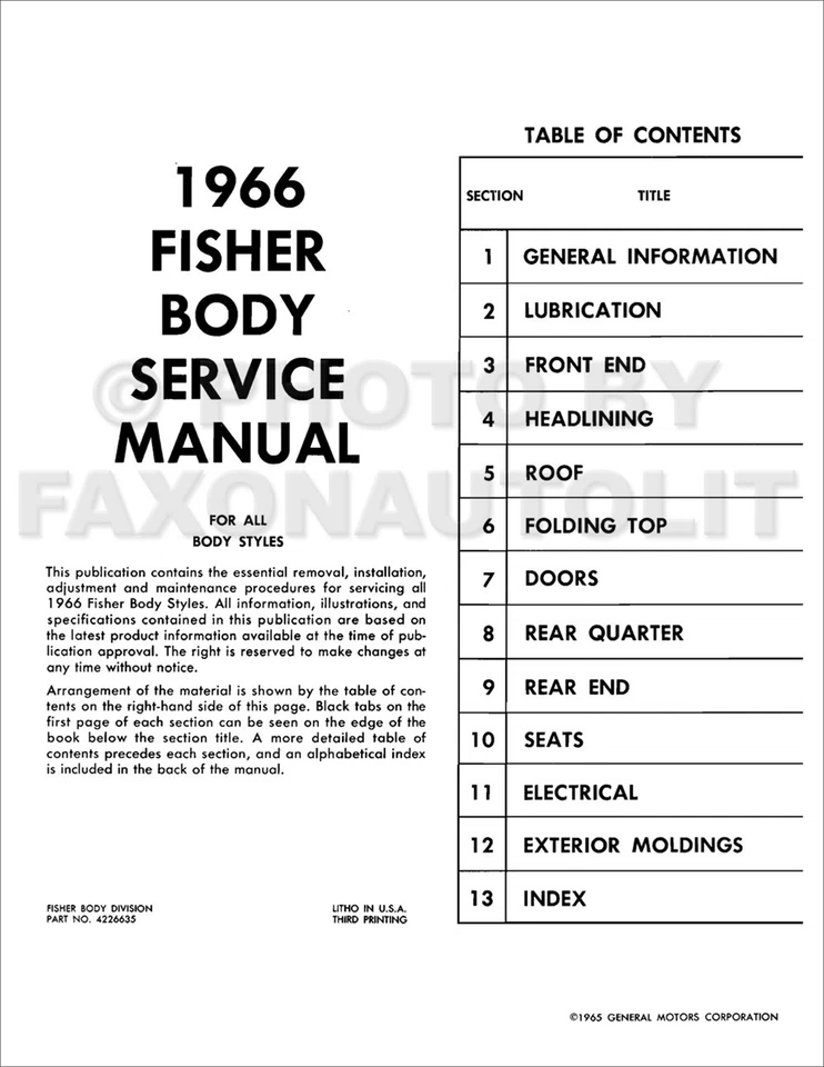 1966 Pontiac Cuerpo Tienda Manual CATALINA Grand Prix Bonneville Gto Tempest - Imagen 2 de 2