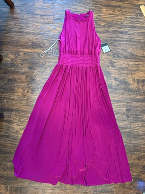 #ad MARINA Women’s Magenta Sleeveless Maxi Dress Smocked Waist Sz:L $19.99