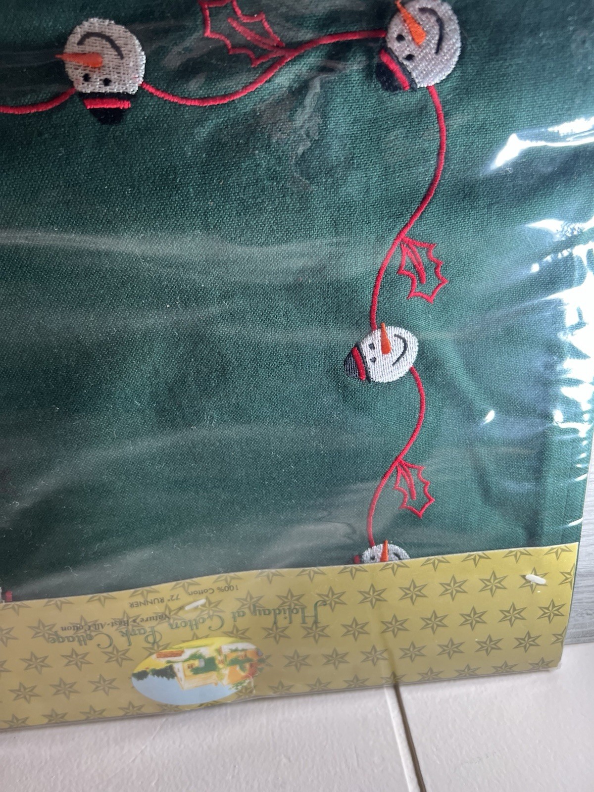 Holiday At Cotton Park Cottage Green Snowman Table Runner 72 Inch 