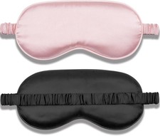 Silk Sleep Mask Set of 2, Adjustable Silk Eye Mask for Sleeping, Pink  Black 