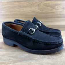 GUCCI Vintage Horsebit Loafers Mens 7.5 D Black Suede Lug Sole Slip On