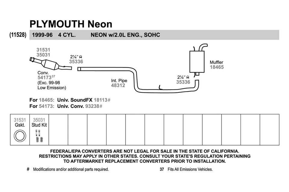 For Dodge Neon 1995-1999 Walker Aluminized Steel Exhaust Intermediate Pipe Foto 4 de 4