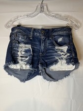 American Eagle Women's Shortie Denim Shorts Stretch Distressed Blue Size 4