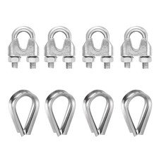 4Set 5/16 Inch M8 Wire Rope Cable Clip Clamps Small with Thimble, Silver