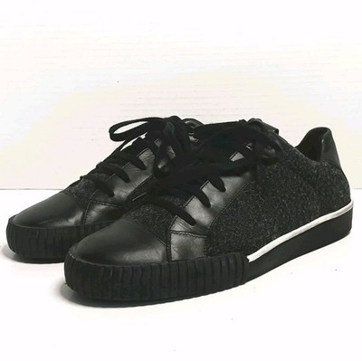 MARNI Pablo Sneakers Black Leather Grey Wool Luxury Low Top Shoes W 9/M 7 EUC