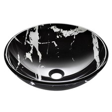 Round Vessel Sink Marbling Pattern Bathroom Tempered Glass Vanity Bowl Basin