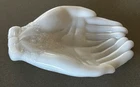 Vintage White Milk Glass Avon Open Hands Soap Dish Trinket Jewelry Holder EXC!