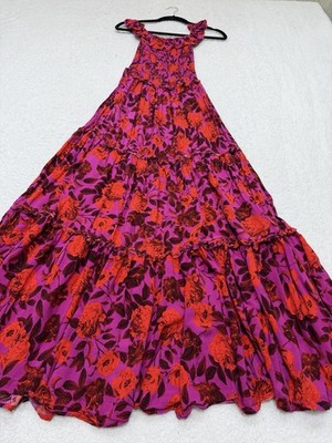 Abel The Label Maxi Dress Pink Floral Smocked Vacation Preppy Retro Size XS