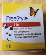 100 FreeStyle Lite Test Strips 4/2027, sealed, new, blood glucose,