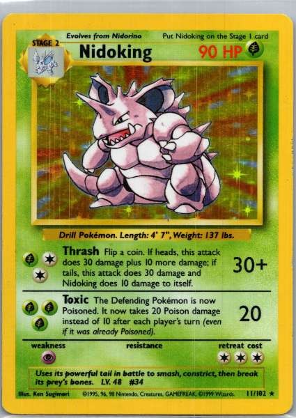 Nidoking 11/102 Base Set Rare Holo MP Pokemon TCG