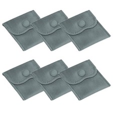 6 Pcs 3x3 Inch Velvet Jewelry Pouches Gift Bags with Snap Button Gray