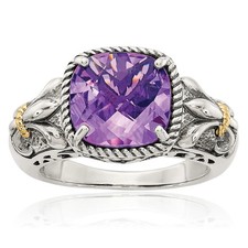 925 Sterling Silver Cushion-Cut Amethyst Cocktail Statement Ring