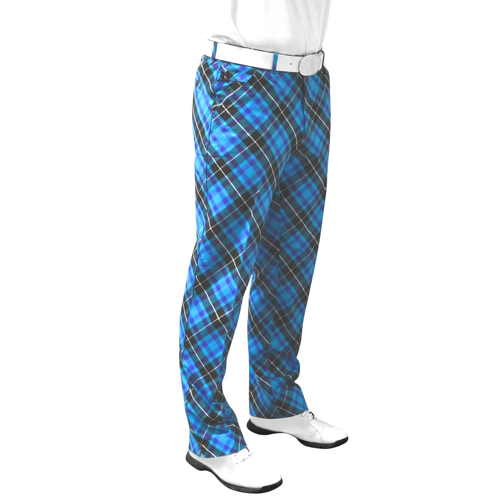 Royal and Awesome Men`s Golf Trousers Blue Plaid Trews Tartan Golf Pants 30 - 44