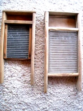 2 Small Vintage Primitive CRYSTAL Glass & Wood Washboards 10" - 11"