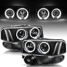 For 2000-2006 Gmc Yukon Denali Halo 4pcs Oe Style Black Headlightsbumper Lamps