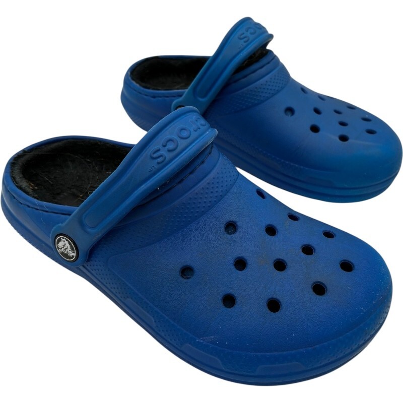 crocs ファー 　ブルー crocs faux fur lined classic kids junior clogs royal blue size 2