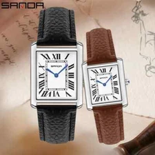SANDA New Quartz Watch Roman Numeral Stainless Steel Leather Watchband Brief