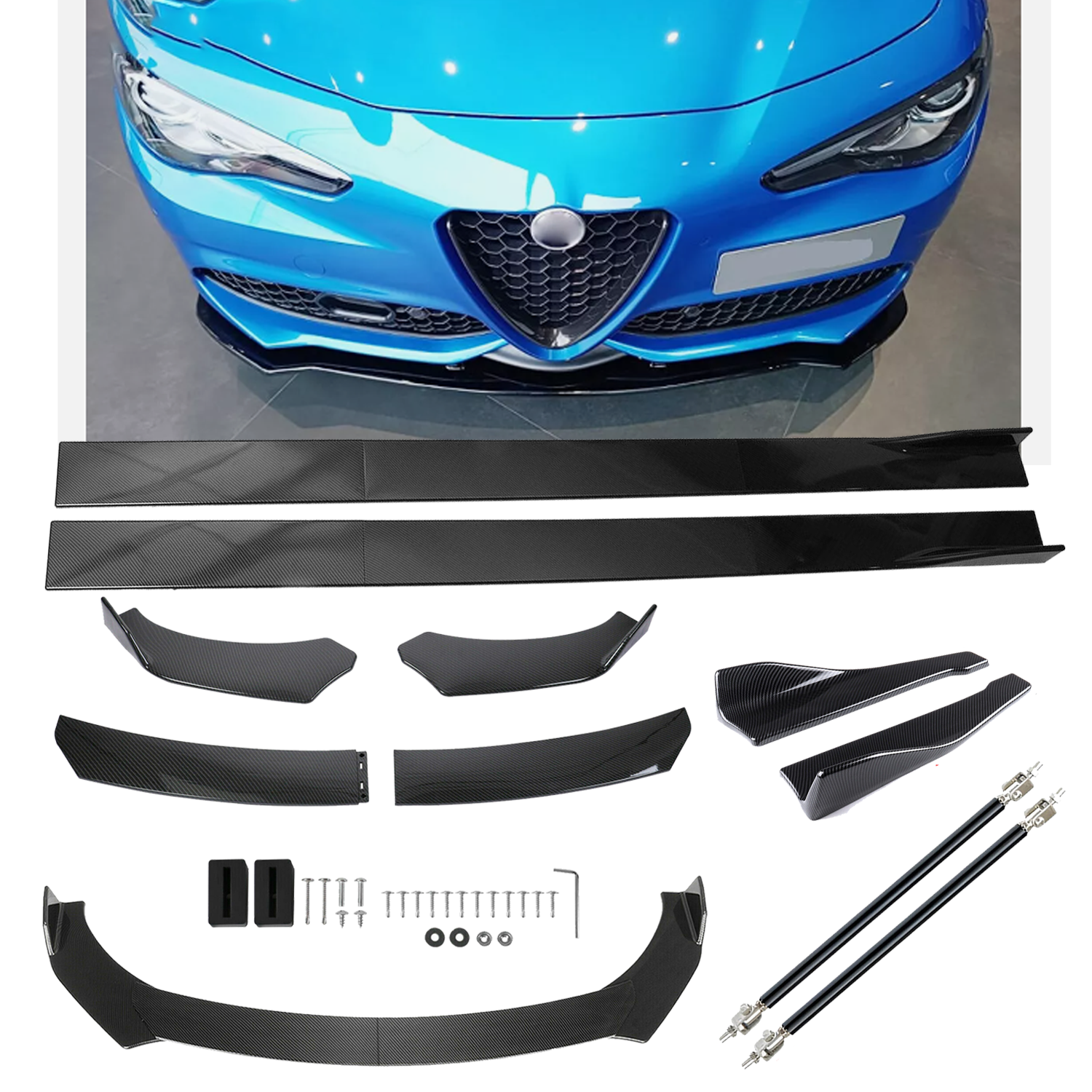 Front Lip Chin Bumper Side Skirt For Alfa Romeo Giulia 2017 Carbon Fiber
