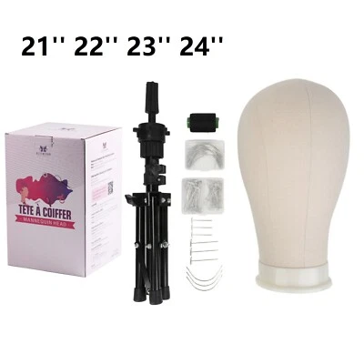 21-24'' Cork Canvas Block Head Wig Making Mannequin Display Tripod Stand Holder