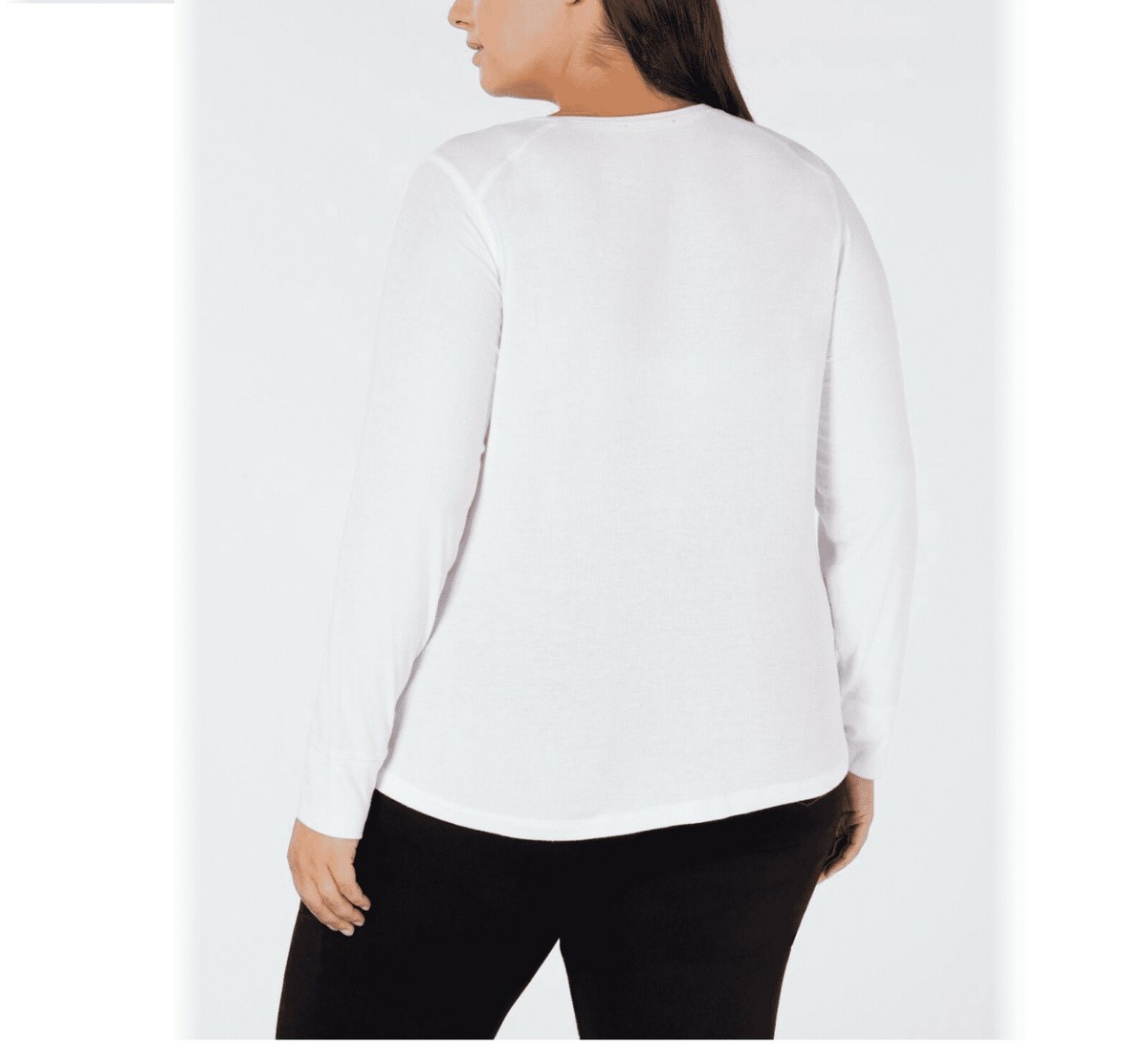 INC Womens Plus 1X Bright White Ribbed Long Sleeve Shirt Tail Tee
