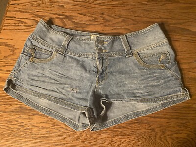 Lt Blue Paris Blues Double Button-fly & 1/2 Zipper Stretchy Denim Shorty Shorts
