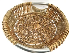 Vintage Serving Basket Round Woven Rope Metal Handles 15" Decorative Rolls Fruit