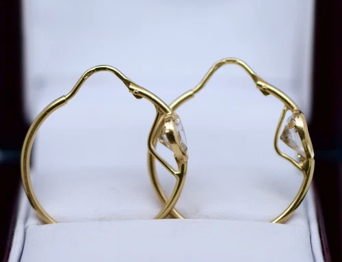Vintage Antique Jewelry Gold Hoop Earrings White Sapphires Art Deco Jewellery