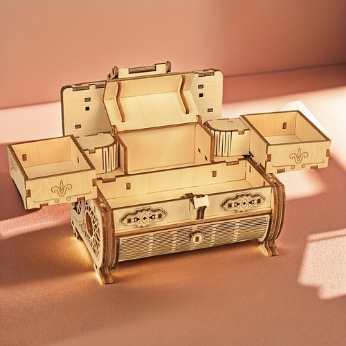 3D Wooden Puzzle Music Box Mechanical Treasure Jewelry Storage DIY Home Decor - Picture 3 of 7
