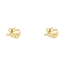 Ioka - 14K Yellow Gold Love Small Studs Post Push Back Earrings