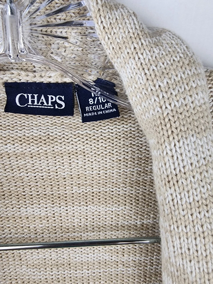 CÁRDIGAN SUÉTER CHAPS FRENTE ABIERTO NIÑAS 8/10 Uniforme Escolar Preppy Tejido Avena Foto 2 de 4