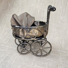 Vintage Victorian Metal/Canvas Baby Doll Carriage Buggy Stroller Doll Miniature