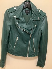 Lamarque Donna Leather Jacket Xs Bottle Green Classic Biker Jacket Mrsp $695