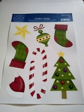 Window Cling Stickers Christmas Stockings Candy Canes Tree Ornament Santa Hat