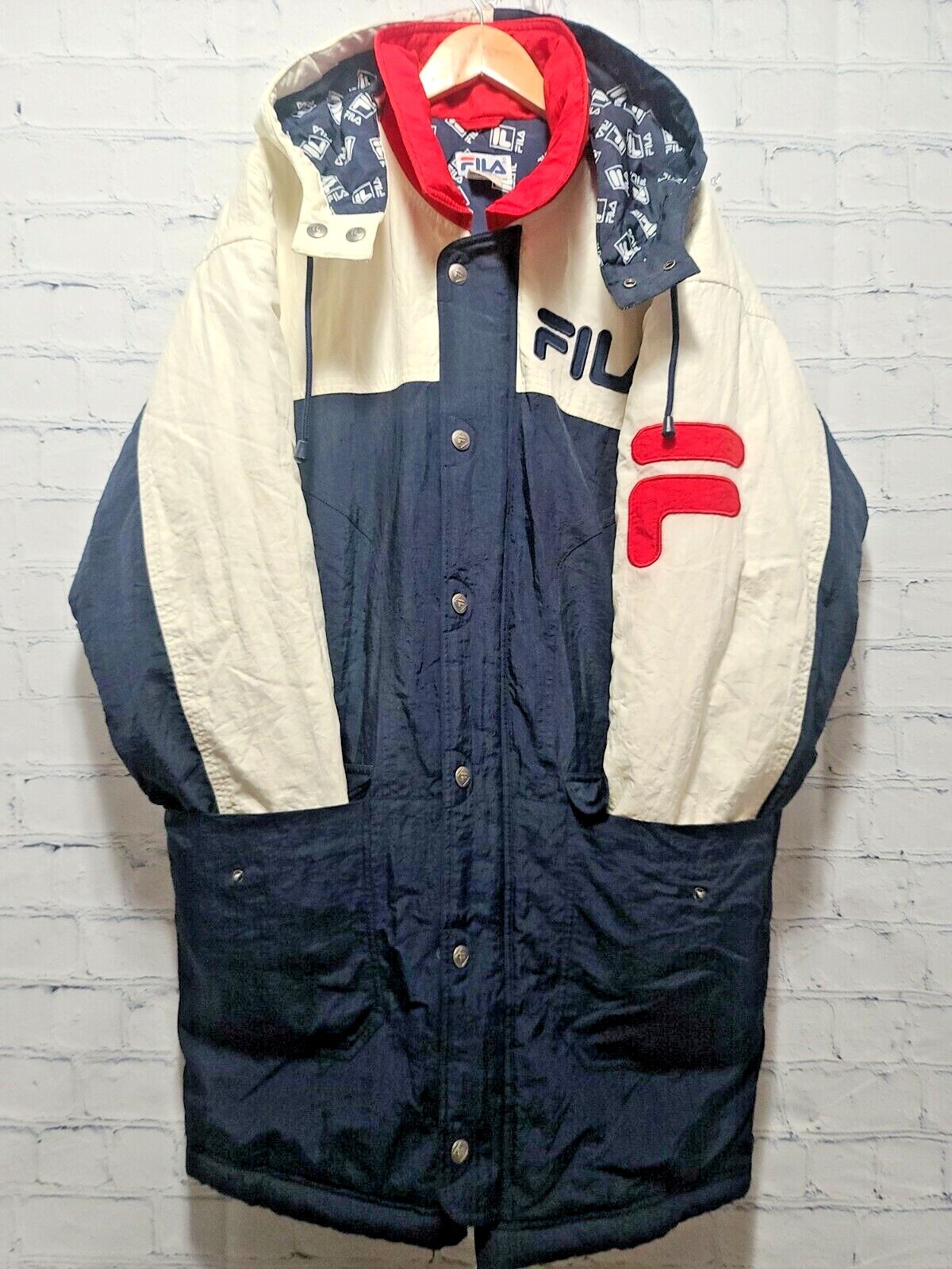 FILA Giacca Uomo Sci Invernale Snowboard Tampone Grande LG L Cappuccio Imballabile Blu B1