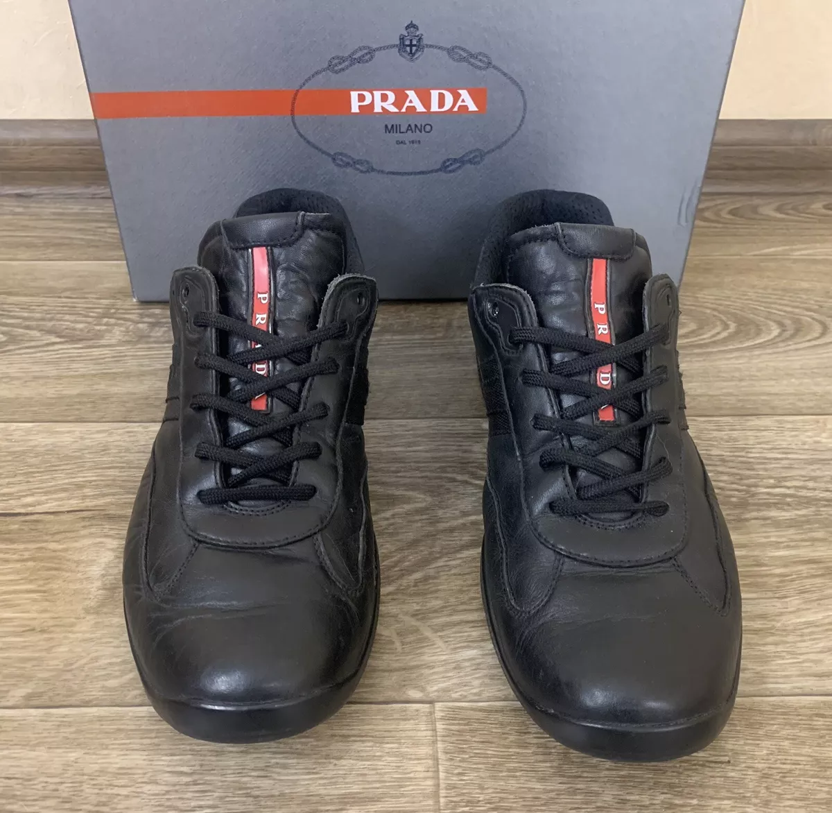 Mens black prada sneakers sale