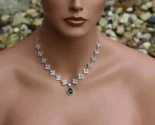 Anniversary Wear Necklace 16" Lab Created 9Ct Pear Emerald 14k WhGold Plated 18"