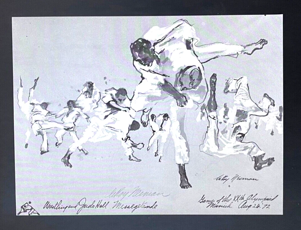 LEROY NEIMAN + Olimpíadas 1972 IMPRESSÃO VINTAGE ASSINADA EMOLDURADA + MUNIQUE + JUDÔ - Imagem 2 de 3