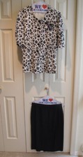 Louis Feraud Vintage 80s Silk Suit Black White Top Black skirt Women 10 FREE H