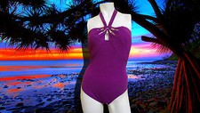 NWT GOTTEX PURPLE HALF MOON PEARL 1 PC HALTER BATHING SUIT SWIMSUIT SZ - 10