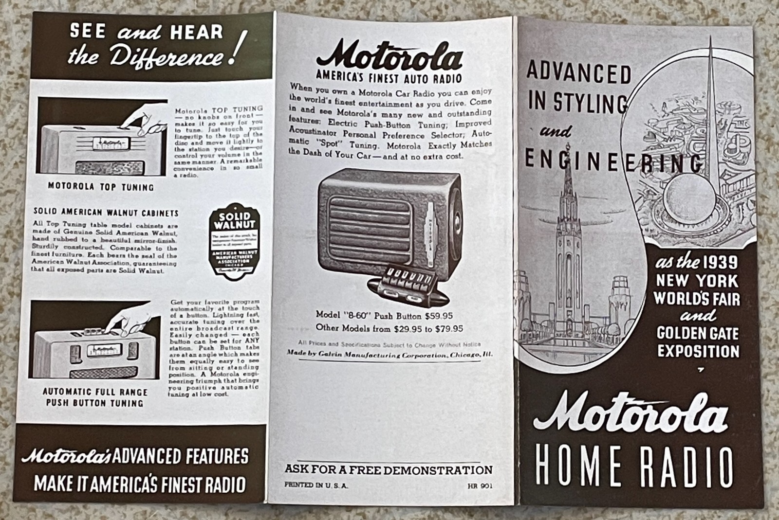 1939 Motorola Home Car Radio Dealer Brochure Models 59 T-1 T-2 T-3 T-4 T-5 8-60