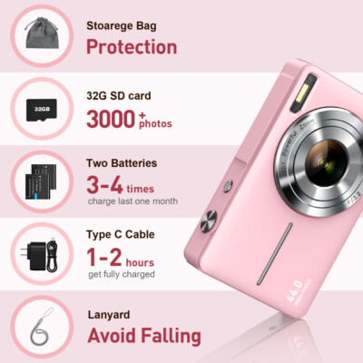 Digitale Camera, 40MP 1080P FHD Kindercamera 8x Zoom Point and Shoot-Camera's Anti Shake Compacte Kleine Camera voor Kinderen Tieners Beginner (WHITE