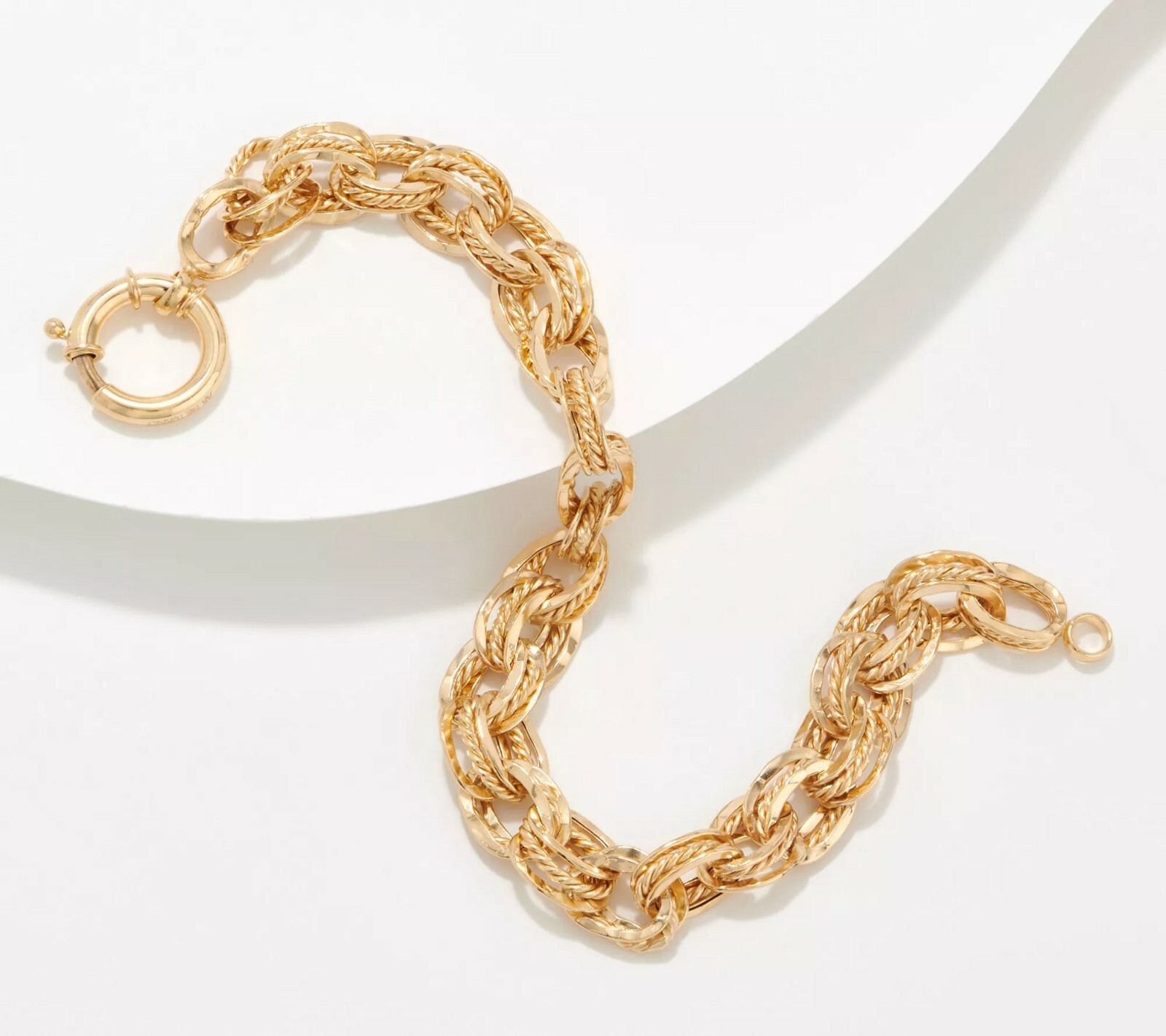 Hammered Twisted Multi Triple Oval Link Bracelet Real 14K Yellow Gold QVC