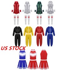 Kids Girls Cheerleader Outfits Costume Carnival Uniform Jazz Cloth Top Skirt Set